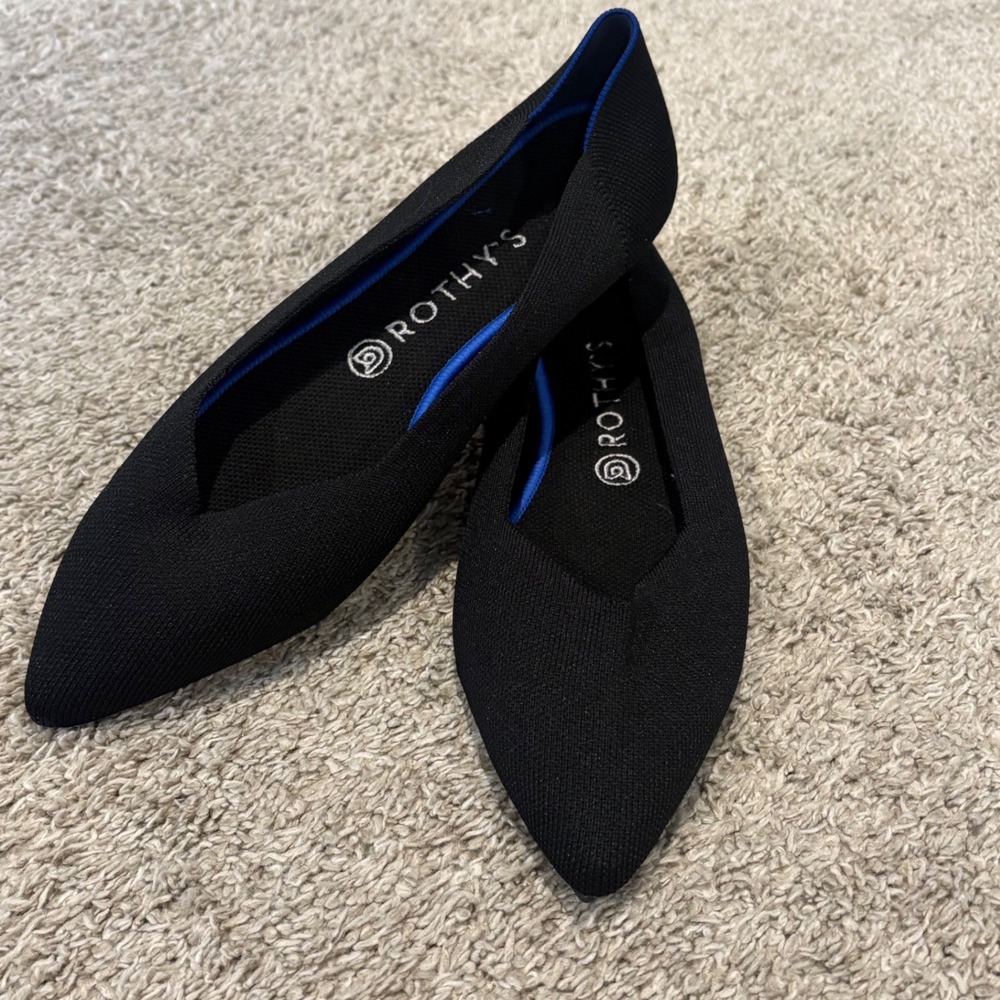 Rothys The Point Black Pointed Toe Flats Blue Halo Size 10 Womens Shoes